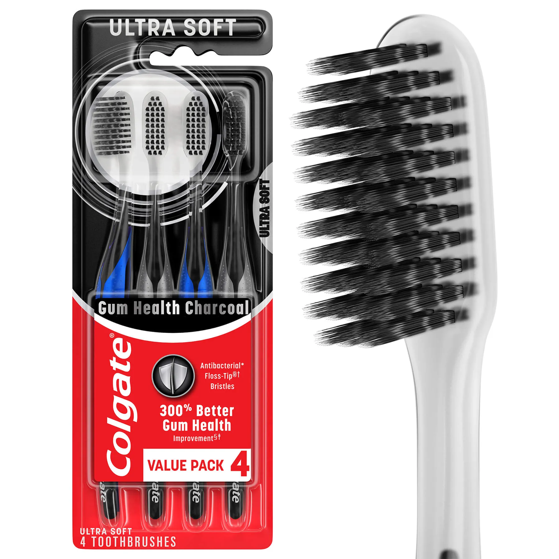 Colgate Gum Health Adult Manual Charcoal Toothbrush Ultra Soft 4 Pack