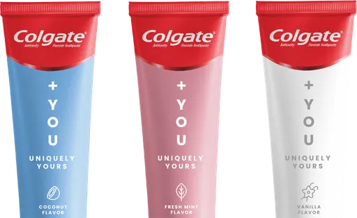 colgate YOU toothpaste featuring the flavors coconut, fresh mint and vanilla