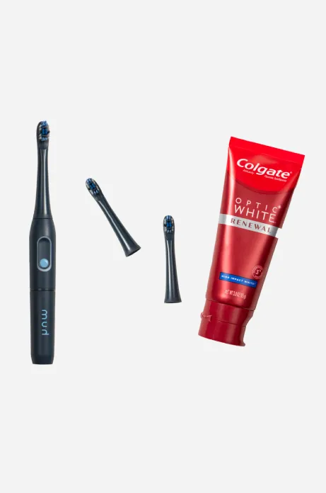 colgate hum adult smart battery toothbrush with replacement toothbrush heads and colgate optic white renewal toothpaste